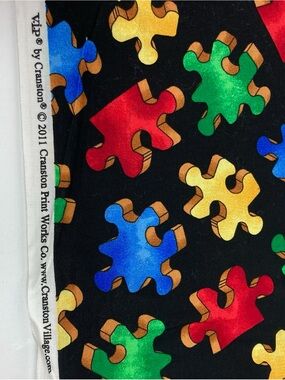 Cranston Autism Awareness Puzzle Pieces Black Fabric 1.75 Yrd By 42” New